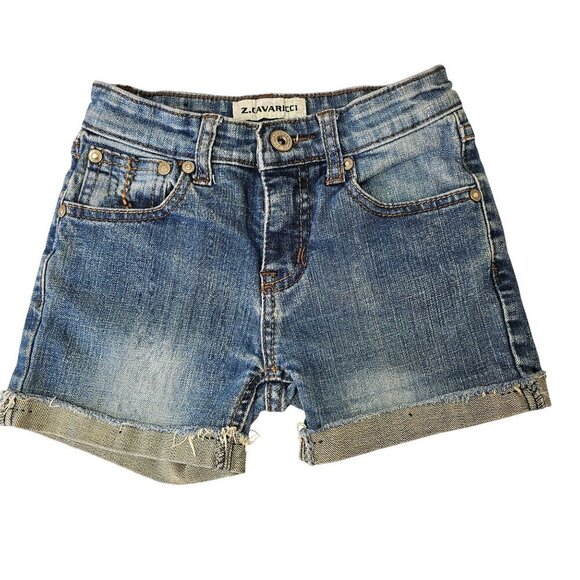 Z Cavaricci 90s Y2K Girls Denim Cutoff Shorts Sz 7 Frayed Hem Snap Flap Pockets - Picture 1 of 8